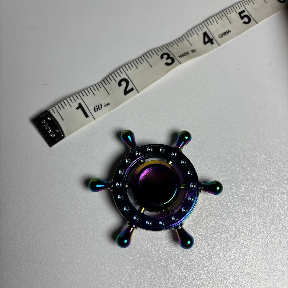 Metallic Rainbow Metal Ship Wheel Fidget Spinner Nautical Helm Oil Slick EDC Toy